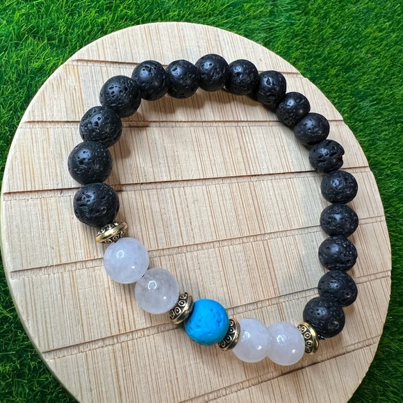 Lava Stone Coral Blue, White Agate Diffuser essential oil Bracelet - Picture 3 of 7